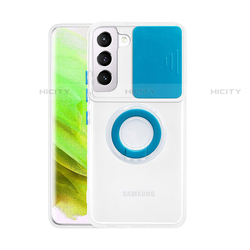 Samsung Galaxy S21 5G用極薄ソフトケース シリコンケース 耐衝撃 全面保護 クリア透明 アンド指輪 A01 サムスン ネイビー
