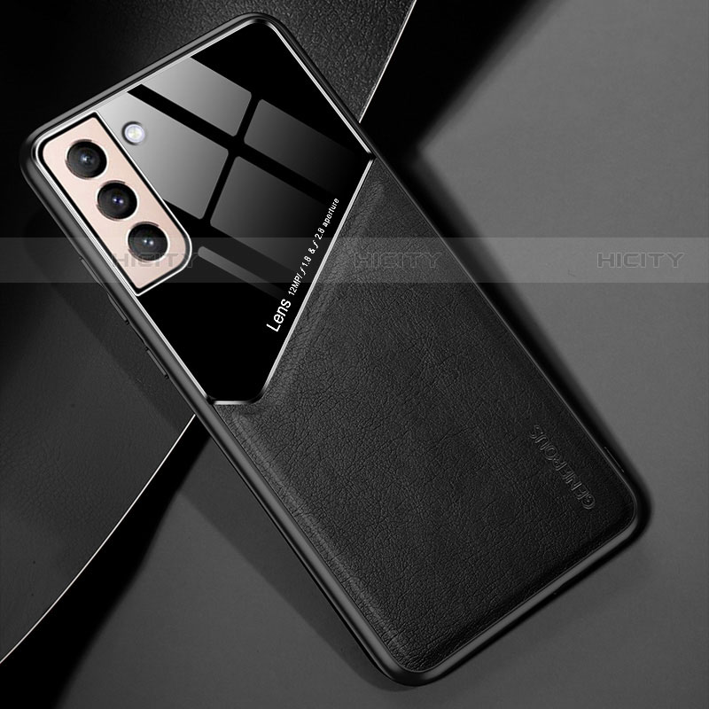 Samsung Galaxy S21 5G用シリコンケース ソフトタッチラバー レザー柄 アンドマグネット式 M01 サムスン ブラック