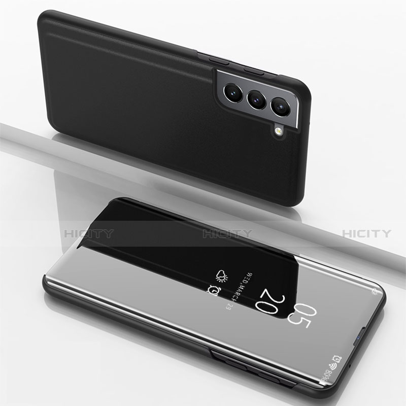 Samsung Galaxy S21 5G用手帳型 レザーケース スタンド 鏡面 カバー M01 サムスン ブラック