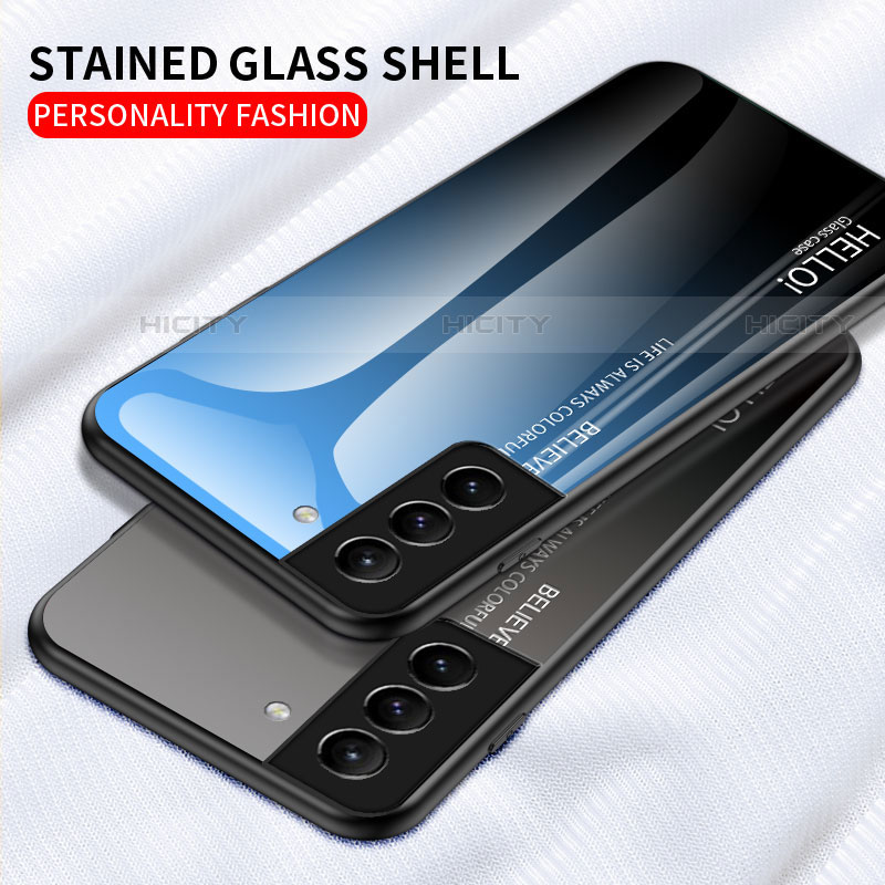 Samsung Galaxy S21 5G用ハイブリットバンパーケース プラスチック 鏡面 虹 グラデーション 勾配色 カバー M02 サムスン 