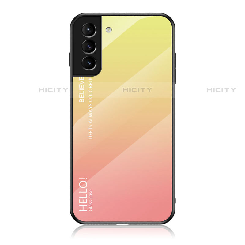 Samsung Galaxy S21 FE 5G用ハイブリットバンパーケース プラスチック 鏡面 虹 グラデーション 勾配色 カバー M02 サムスン オレンジ