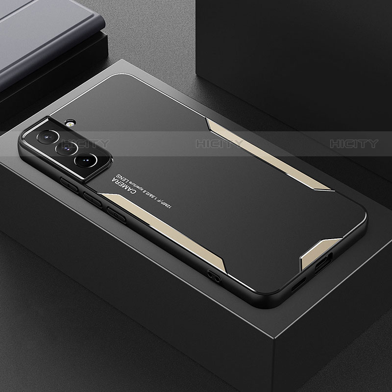 Samsung Galaxy S21 FE 5G用ケース 高級感 手触り良い アルミメタル 製の金属製 兼シリコン カバー M01 サムスン ゴールド