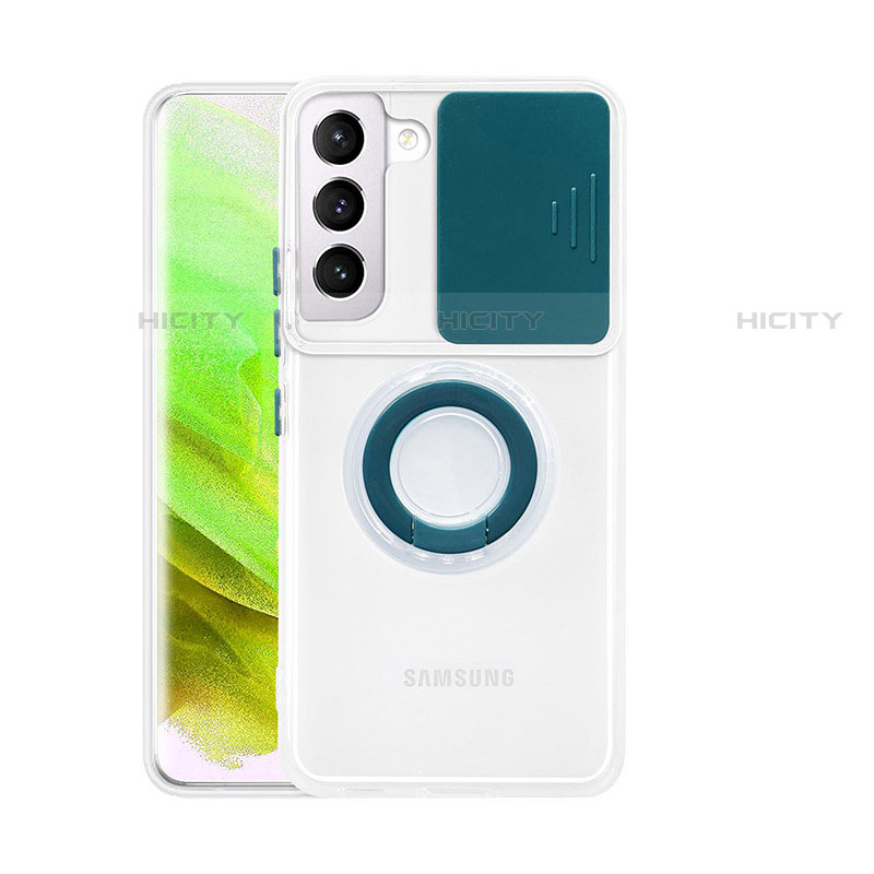 Samsung Galaxy S21 FE 5G用極薄ソフトケース シリコンケース 耐衝撃 全面保護 クリア透明 アンド指輪 S01 サムスン モスグリー
