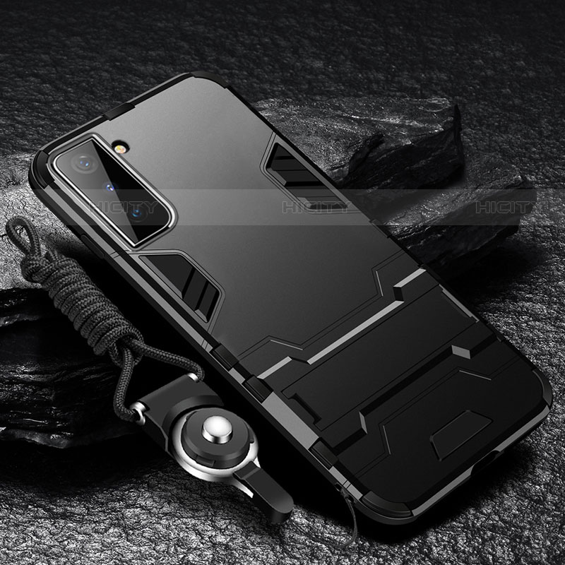 Samsung Galaxy S21 FE 5G用ハイブリットバンパーケース スタンド プラスチック 兼シリコーン カバー A05 サムスン ブラック