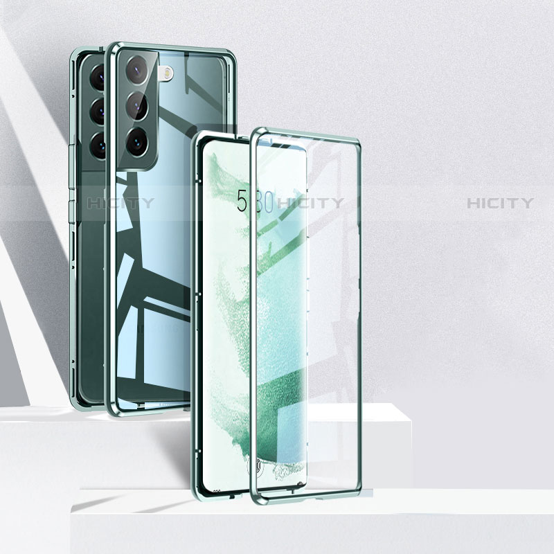Samsung Galaxy S21 FE 5G用ケース 高級感 手触り良い アルミメタル 製の金属製 360度 フルカバーバンパー 鏡面 カバー サムスン グリーン