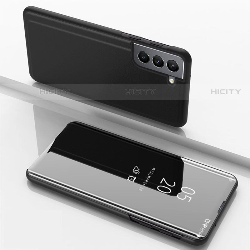 Samsung Galaxy S21 FE 5G用手帳型 レザーケース スタンド 鏡面 カバー サムスン ブラック