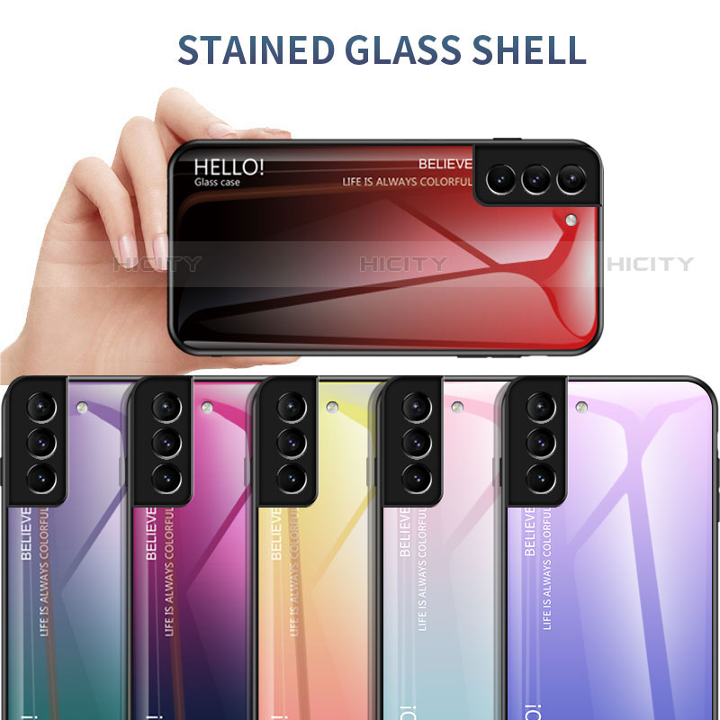 Samsung Galaxy S21 FE 5G用ハイブリットバンパーケース プラスチック 鏡面 虹 グラデーション 勾配色 カバー M02 サムスン 