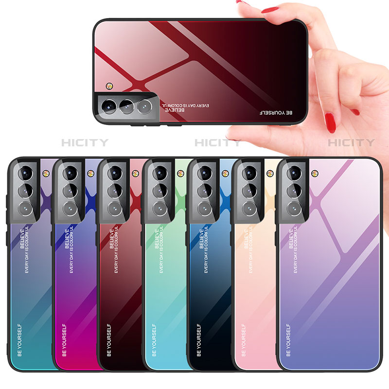 Samsung Galaxy S21 FE 5G用ハイブリットバンパーケース プラスチック 鏡面 虹 グラデーション 勾配色 カバー サムスン 