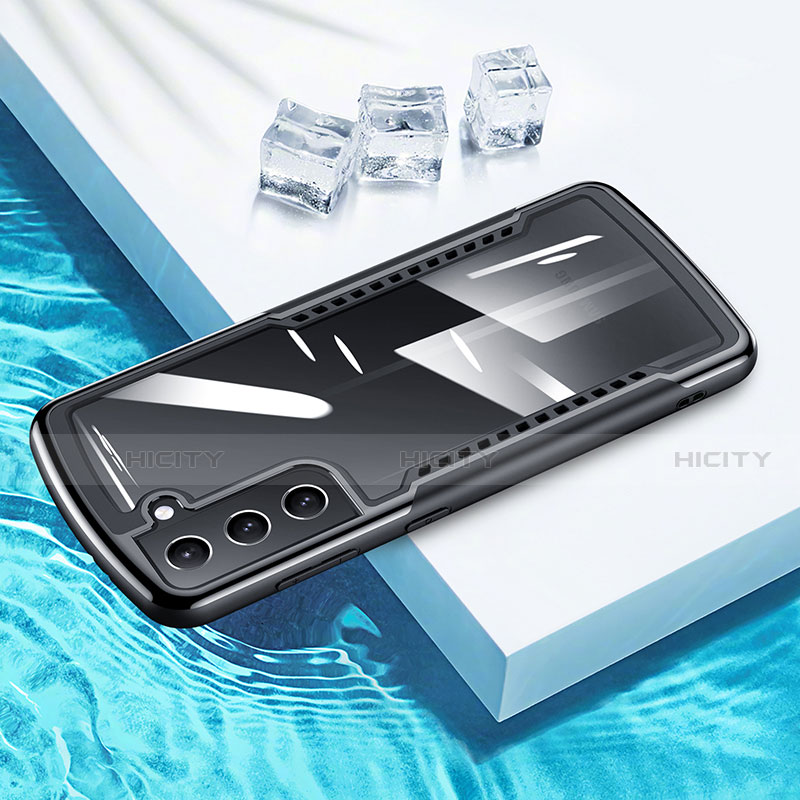 Samsung Galaxy S21 Plus 5G用360度 フルカバーハイブリットバンパーケース クリア透明 プラスチック 鏡面 サムスン ブラック