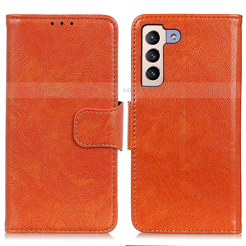 Samsung Galaxy S21 Plus 5G用手帳型 レザーケース スタンド カバー N05P サムスン オレンジ