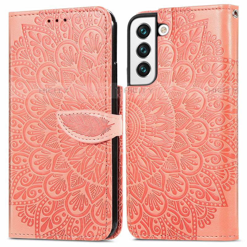 Samsung Galaxy S21 Plus 5G用手帳型 レザーケース スタンド パターン カバー S04D サムスン オレンジ