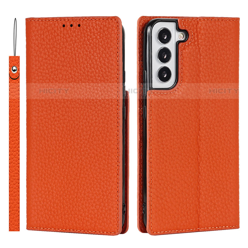 Samsung Galaxy S21 Plus 5G用手帳型 レザーケース スタンド カバー T02D サムスン オレンジ