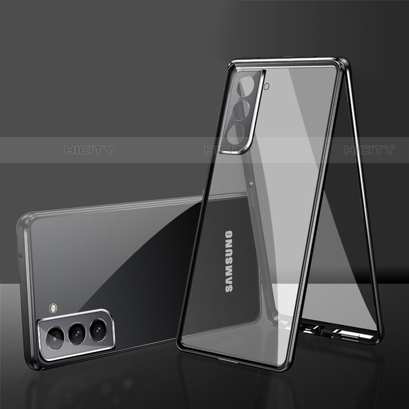Samsung Galaxy S21 Plus 5G用ケース 高級感 手触り良い アルミメタル 製の金属製 360度 フルカバーバンパー 鏡面 カバー M03 サムスン ブラック