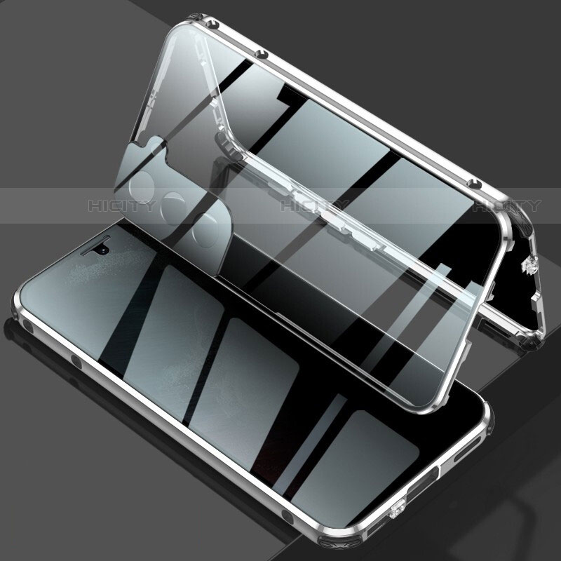 Samsung Galaxy S21 Plus 5G用ケース 高級感 手触り良い アルミメタル 製の金属製 360度 フルカバーバンパー 鏡面 カバー M02 サムスン シルバー