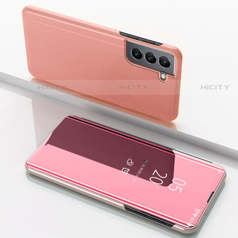 Samsung Galaxy S21 Plus 5G用手帳型 レザーケース スタンド 鏡面 カバー M01 サムスン ローズゴールド