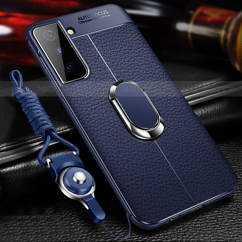 Samsung Galaxy S21 Plus 5G用シリコンケース ソフトタッチラバー レザー柄 アンド指輪 マグネット式 サムスン 