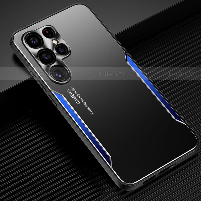 Samsung Galaxy S21 Ultra 5G用ケース 高級感 手触り良い アルミメタル 製の金属製 兼シリコン カバー M03 サムスン ネイビー