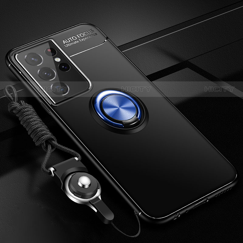 Samsung Galaxy S21 Ultra 5G用極薄ソフトケース シリコンケース 耐衝撃 全面保護 アンド指輪 マグネット式 バンパー A05 サムスン ネイビー・ブラック