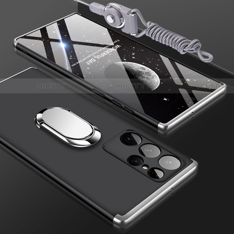 Samsung Galaxy S21 Ultra 5G用ハードケース プラスチック 質感もマット 前面と背面 360度 フルカバー M01 サムスン シルバー・ブラック