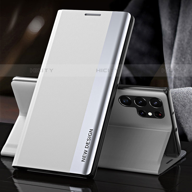 Samsung Galaxy S21 Ultra 5G用手帳型 レザーケース スタンド カバー L01 サムスン ホワイト