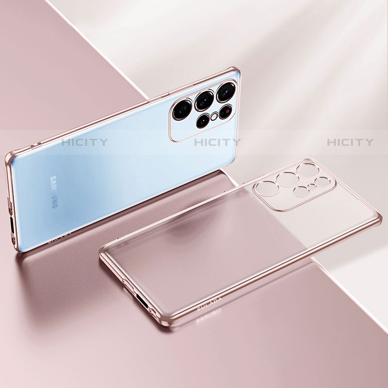 Samsung Galaxy S21 Ultra 5G用極薄ソフトケース シリコンケース 耐衝撃 全面保護 クリア透明 H03 サムスン ローズゴールド