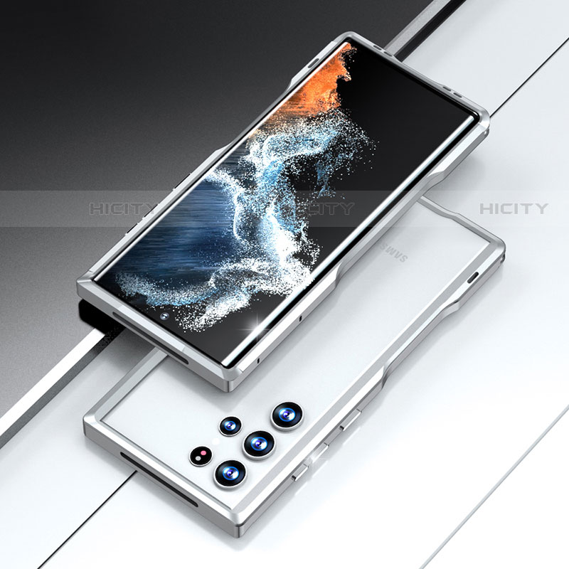 Samsung Galaxy S21 Ultra 5G用ケース 高級感 手触り良い アルミメタル 製の金属製 バンパー カバー A02 サムスン シルバー