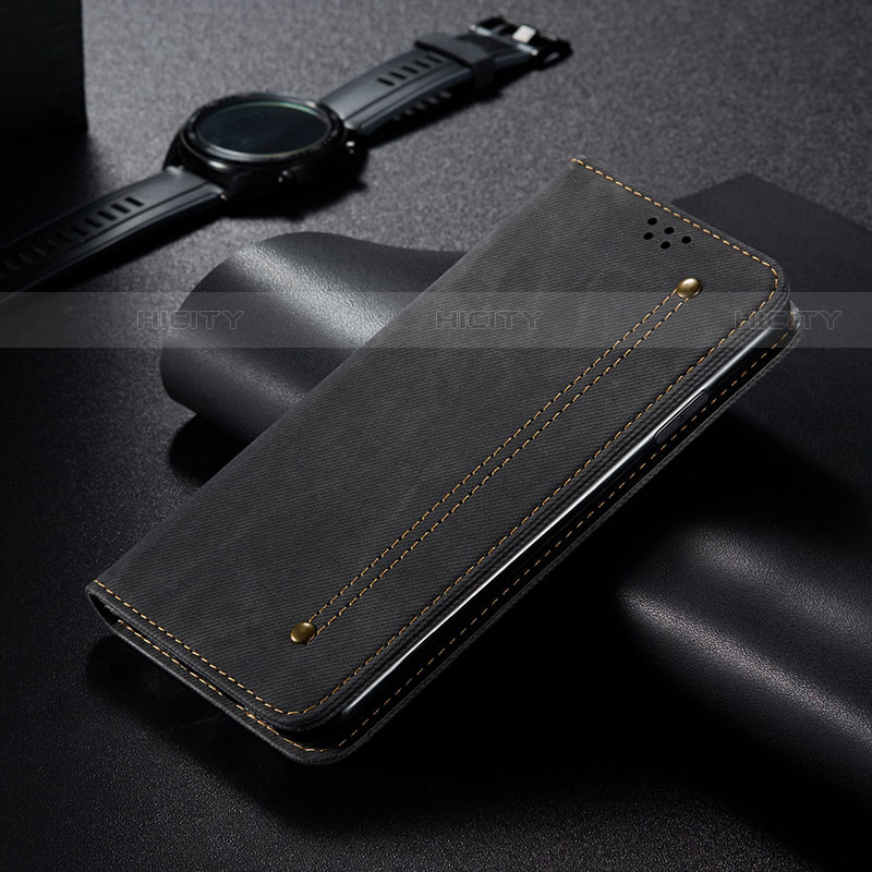 Samsung Galaxy S21 Ultra 5G用手帳型 布 スタンド B02S サムスン ブラック