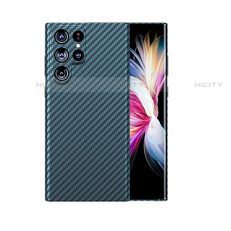 Samsung Galaxy S21 Ultra 5G用炭素繊維ケース ソフトタッチラバー ツイル カバー T02 サムスン ネイビー
