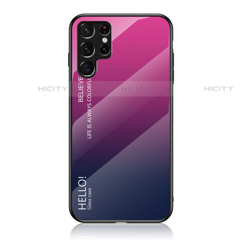 Samsung Galaxy S21 Ultra 5G用ハイブリットバンパーケース プラスチック 鏡面 虹 グラデーション 勾配色 カバー M02 サムスン ローズレッド