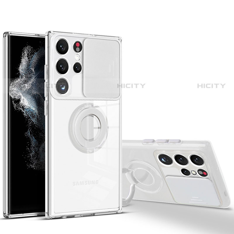 Samsung Galaxy S21 Ultra 5G用極薄ソフトケース シリコンケース 耐衝撃 全面保護 クリア透明 アンド指輪 S03 サムスン ホワイト