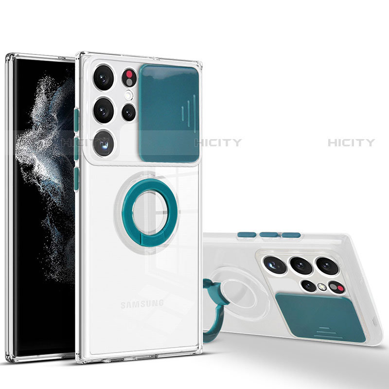 Samsung Galaxy S21 Ultra 5G用極薄ソフトケース シリコンケース 耐衝撃 全面保護 クリア透明 アンド指輪 S03 サムスン モスグリー