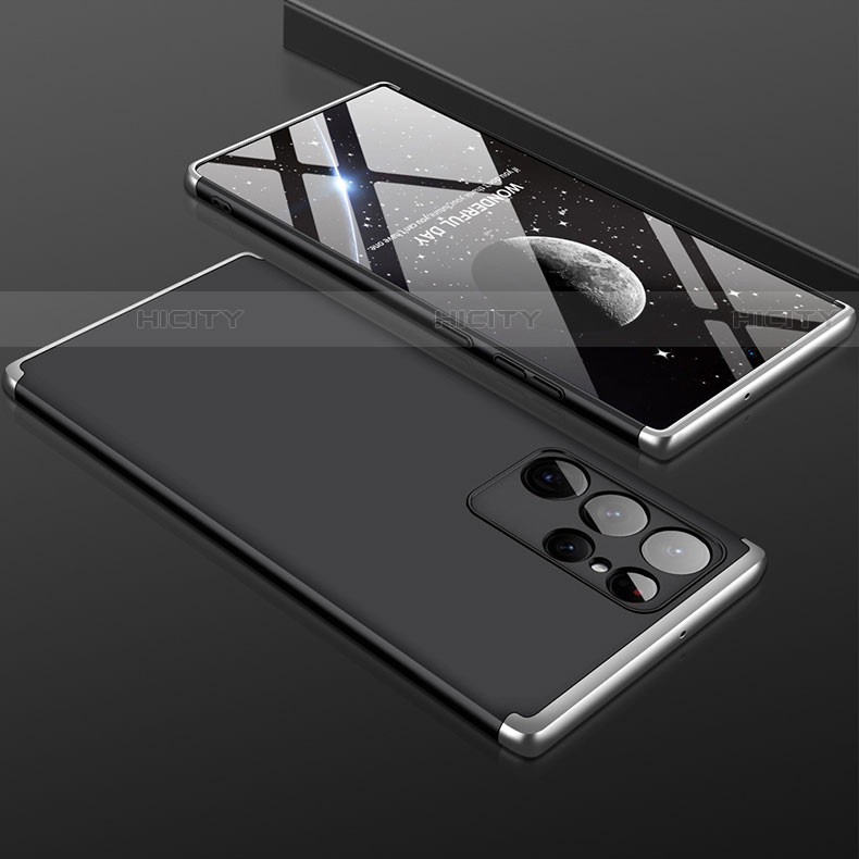 Samsung Galaxy S21 Ultra 5G用ハードケース プラスチック 質感もマット 前面と背面 360度 フルカバー サムスン シルバー・ブラック