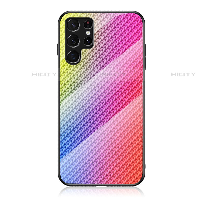 Samsung Galaxy S21 Ultra 5G用ハイブリットバンパーケース プラスチック 鏡面 虹 グラデーション 勾配色 カバー M01 サムスン ピンク