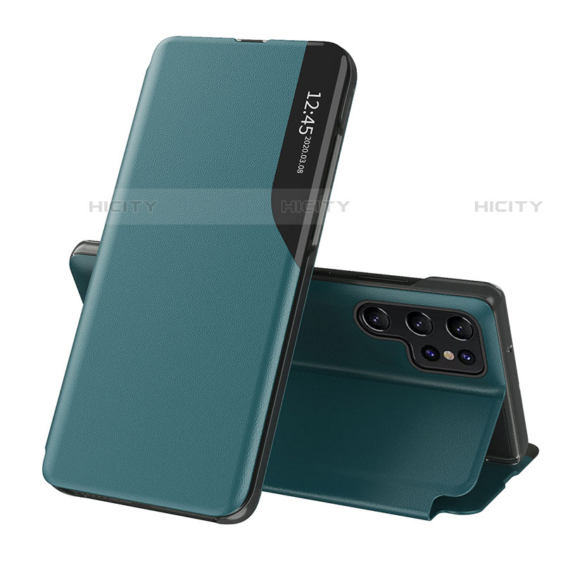 Samsung Galaxy S21 Ultra 5G用手帳型 レザーケース スタンド カバー L03 サムスン グリーン