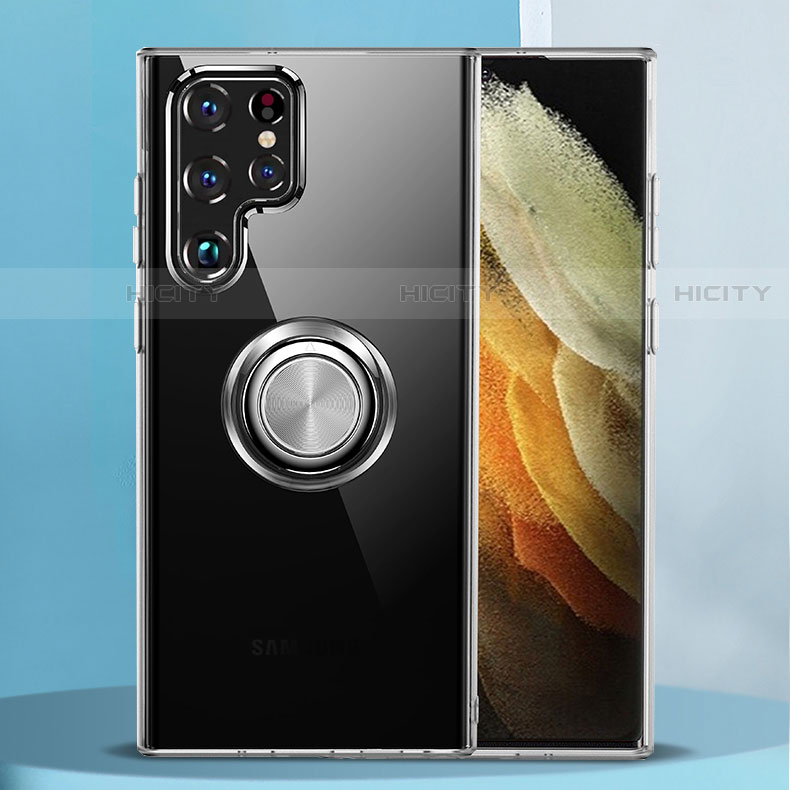 Samsung Galaxy S21 Ultra 5G用極薄ソフトケース シリコンケース 耐衝撃 全面保護 クリア透明 アンド指輪 マグネット式 S05 サムスン 