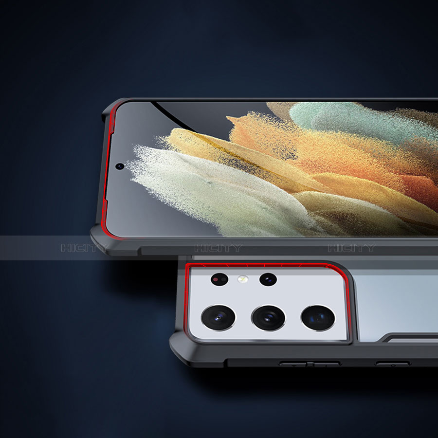 Samsung Galaxy S21 Ultra 5G用ハイブリットバンパーケース クリア透明 プラスチック 鏡面 カバー サムスン 
