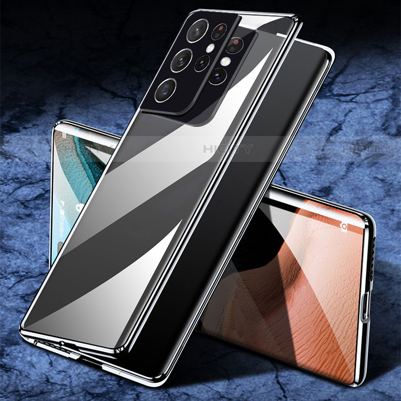 Samsung Galaxy S21 Ultra 5G用ケース 高級感 手触り良い アルミメタル 製の金属製 360度 フルカバーバンパー 鏡面 カバー M02 サムスン 