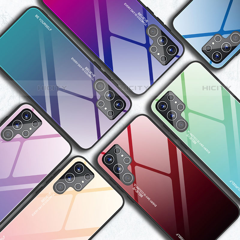 Samsung Galaxy S21 Ultra 5G用ハイブリットバンパーケース プラスチック 鏡面 虹 グラデーション 勾配色 カバー サムスン 