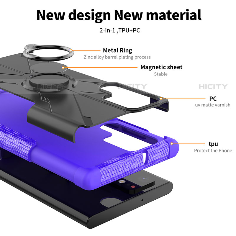 Samsung Galaxy S21 Ultra 5G用ハイブリットバンパーケース プラスチック アンド指輪 マグネット式 T08 サムスン 