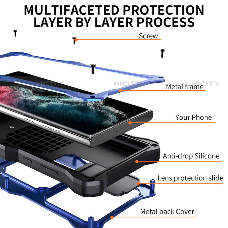 Samsung Galaxy S21 Ultra 5G用完全防水ケース ハイブリットバンパーカバー 高級感 手触り良い 360度 スタンド サムスン 