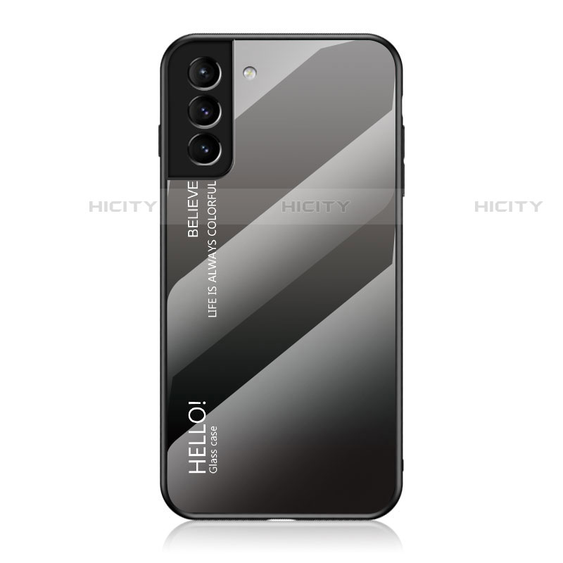 Samsung Galaxy S22 5G用ハイブリットバンパーケース プラスチック 鏡面 虹 グラデーション 勾配色 カバー M02 サムスン グレー