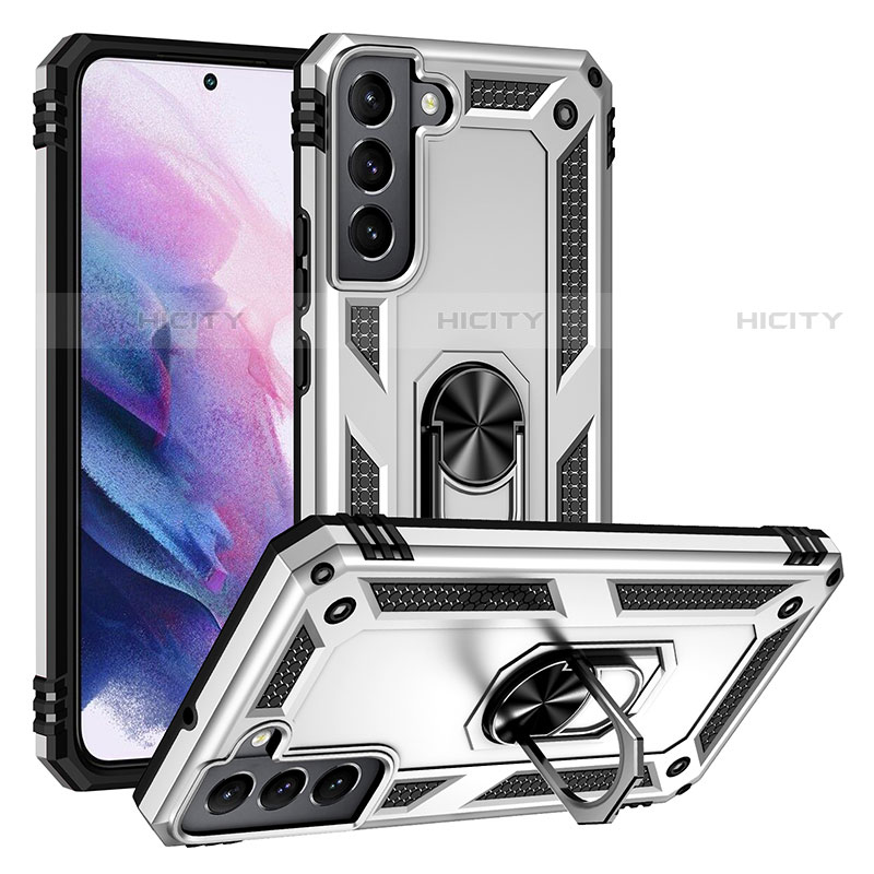 Samsung Galaxy S22 5G用ハイブリットバンパーケース プラスチック アンド指輪 マグネット式 T03 サムスン シルバー