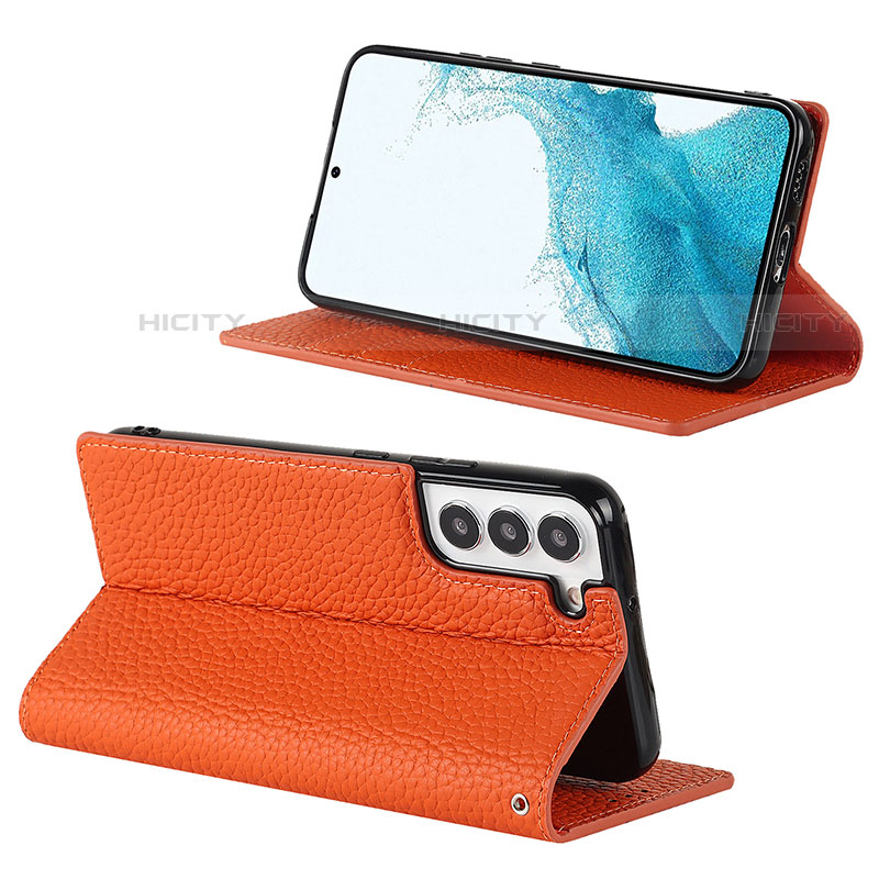 Samsung Galaxy S22 5G用手帳型 レザーケース スタンド カバー D02T サムスン オレンジ