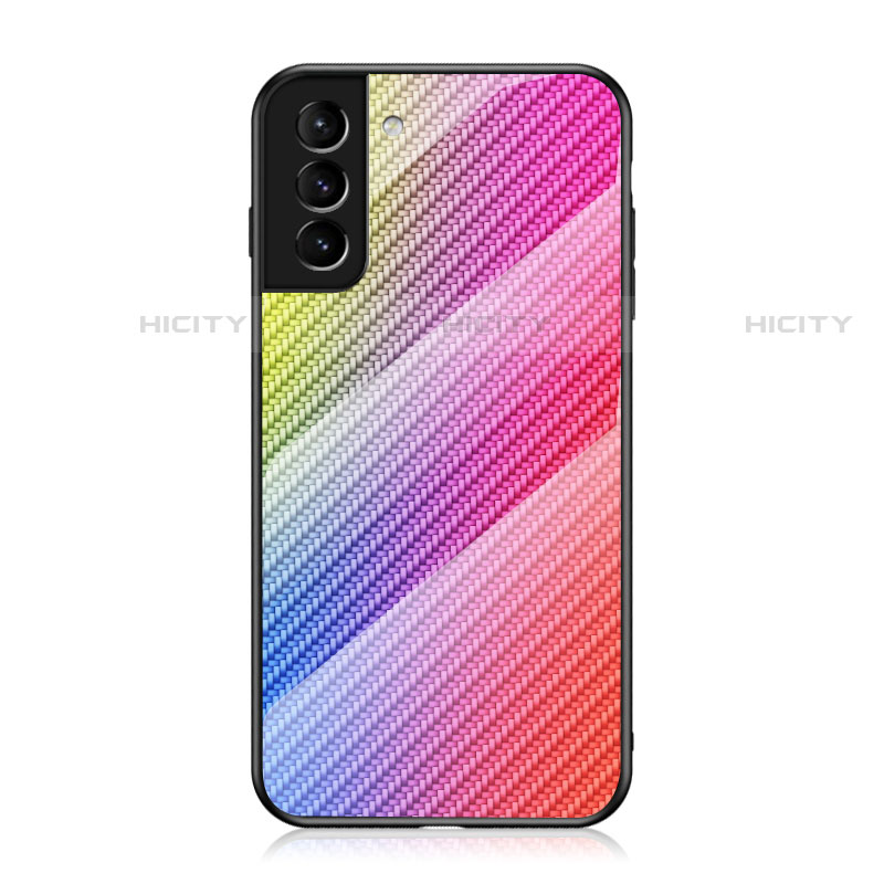 Samsung Galaxy S22 5G用ハイブリットバンパーケース プラスチック 鏡面 虹 グラデーション 勾配色 カバー M01 サムスン ピンク