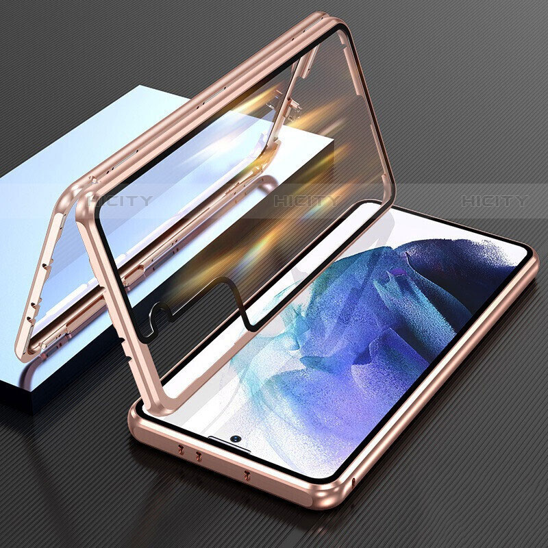 Samsung Galaxy S22 5G用ケース 高級感 手触り良い アルミメタル 製の金属製 360度 フルカバーバンパー 鏡面 カバー M01 サムスン ゴールド