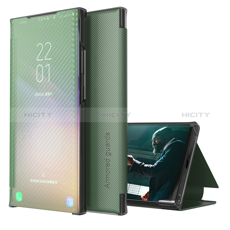 Samsung Galaxy S22 5G用手帳型 レザーケース スタンド カバー ZL1 サムスン グリーン