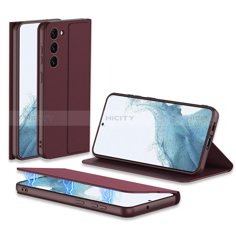 Samsung Galaxy S22 5G用手帳型 レザーケース スタンド カバー AC1 サムスン レッド