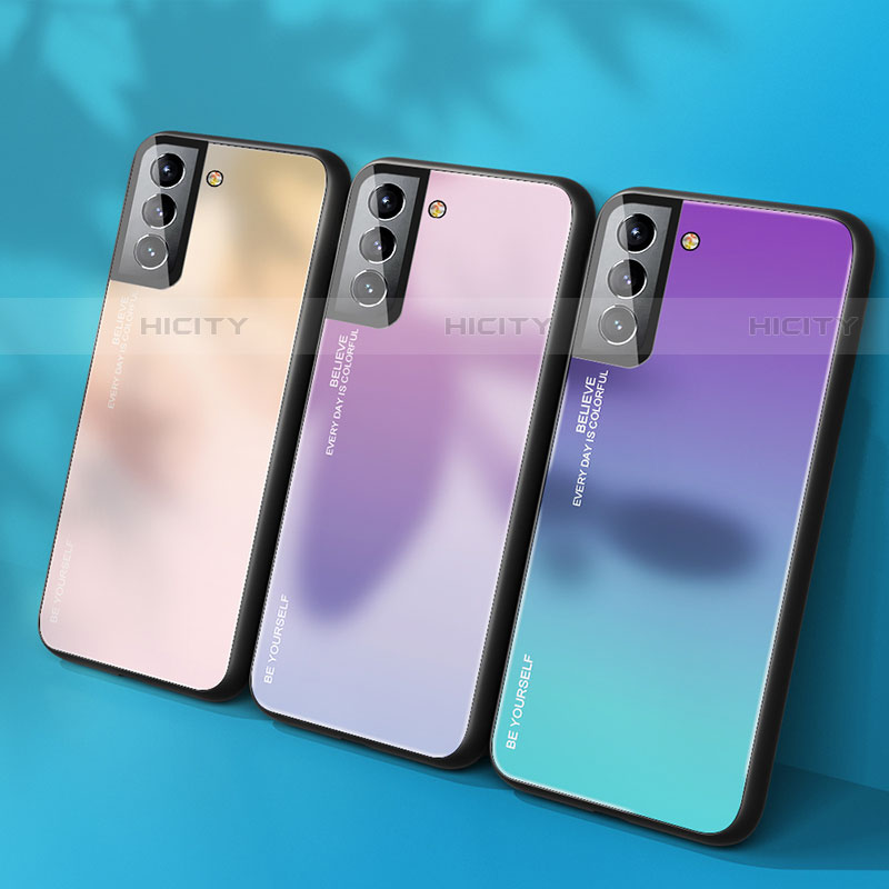 Samsung Galaxy S22 5G用ハイブリットバンパーケース プラスチック 鏡面 虹 グラデーション 勾配色 カバー サムスン 