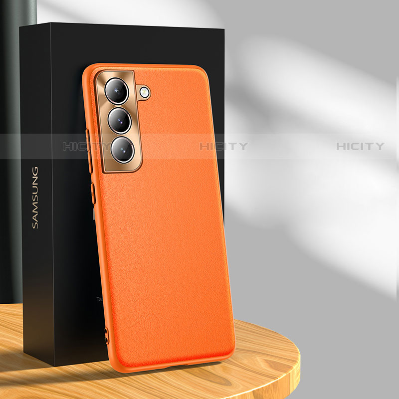 Samsung Galaxy S22 Plus 5G用ケース 高級感 手触り良いレザー柄 S03 サムスン オレンジ