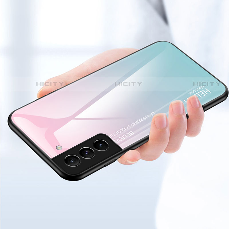 Samsung Galaxy S22 Plus 5G用ハイブリットバンパーケース プラスチック 鏡面 虹 グラデーション 勾配色 カバー M02 サムスン 
